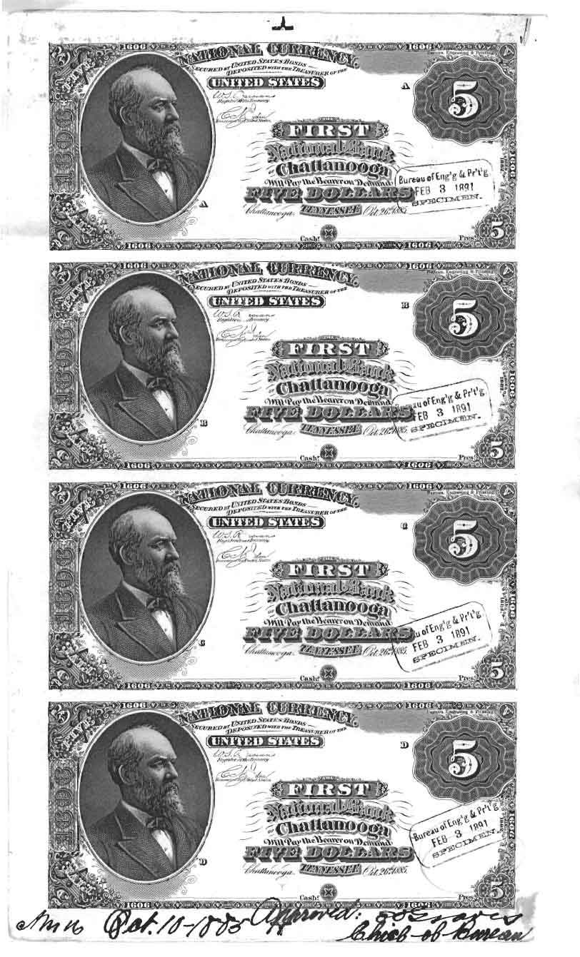 First NB Sheet 4$5 10-26-1885 BEP